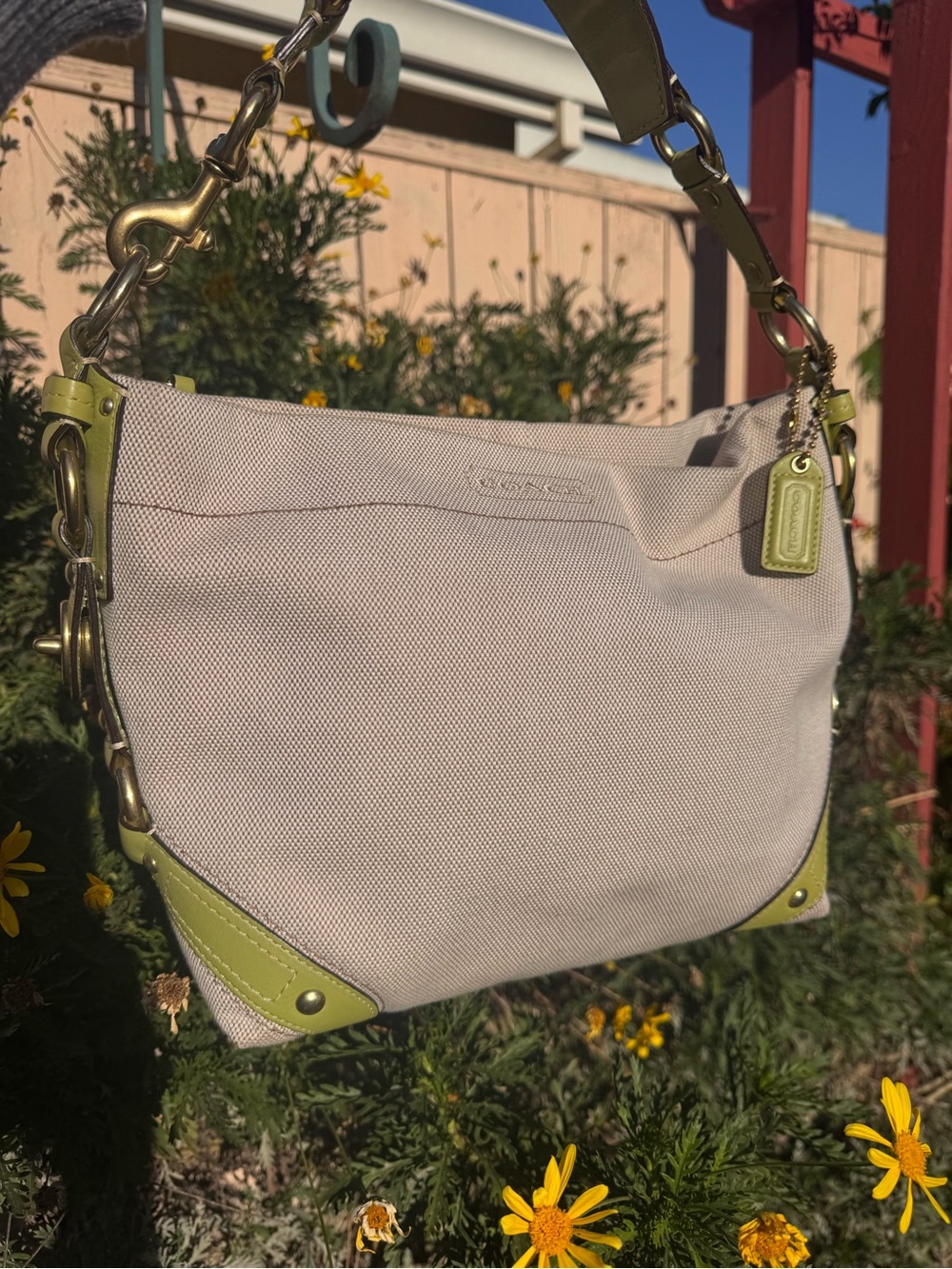 Vintage Coach Carly canvas and leather Hobo Shoulder Bag